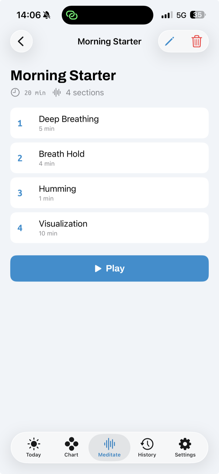 Custom meditation built from timed sections