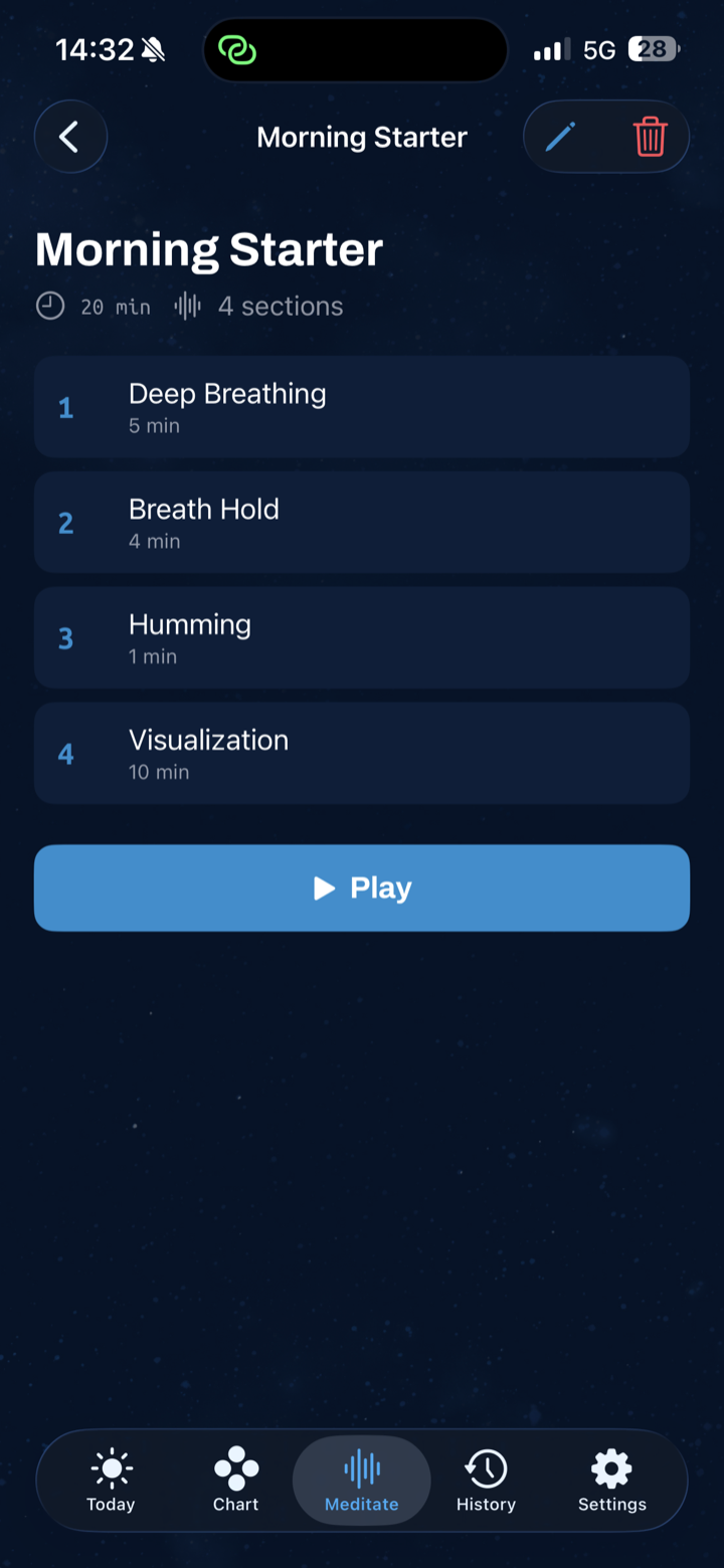 Custom meditation built from timed sections