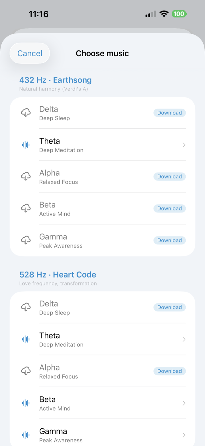 Solfeggio frequency and brainwave mode picker