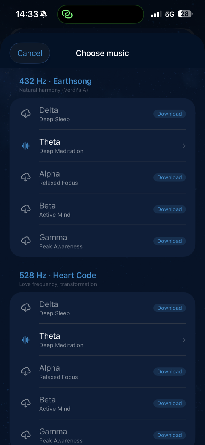 Solfeggio frequency and brainwave mode picker