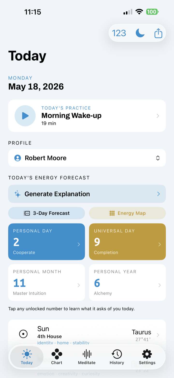 iWOOsah Today screen showing the personalized daily energy forecast