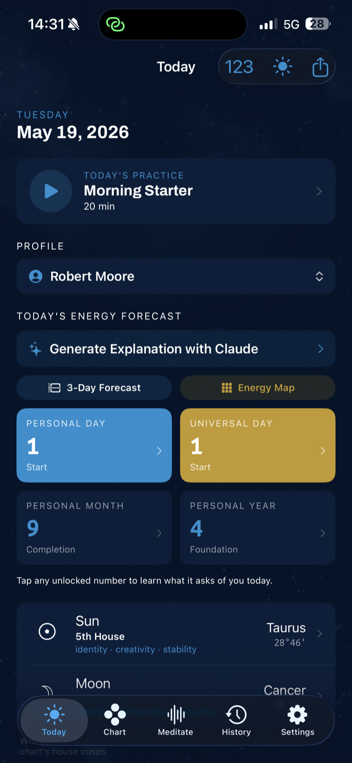 iWOOsah Today screen showing the personalized daily energy forecast